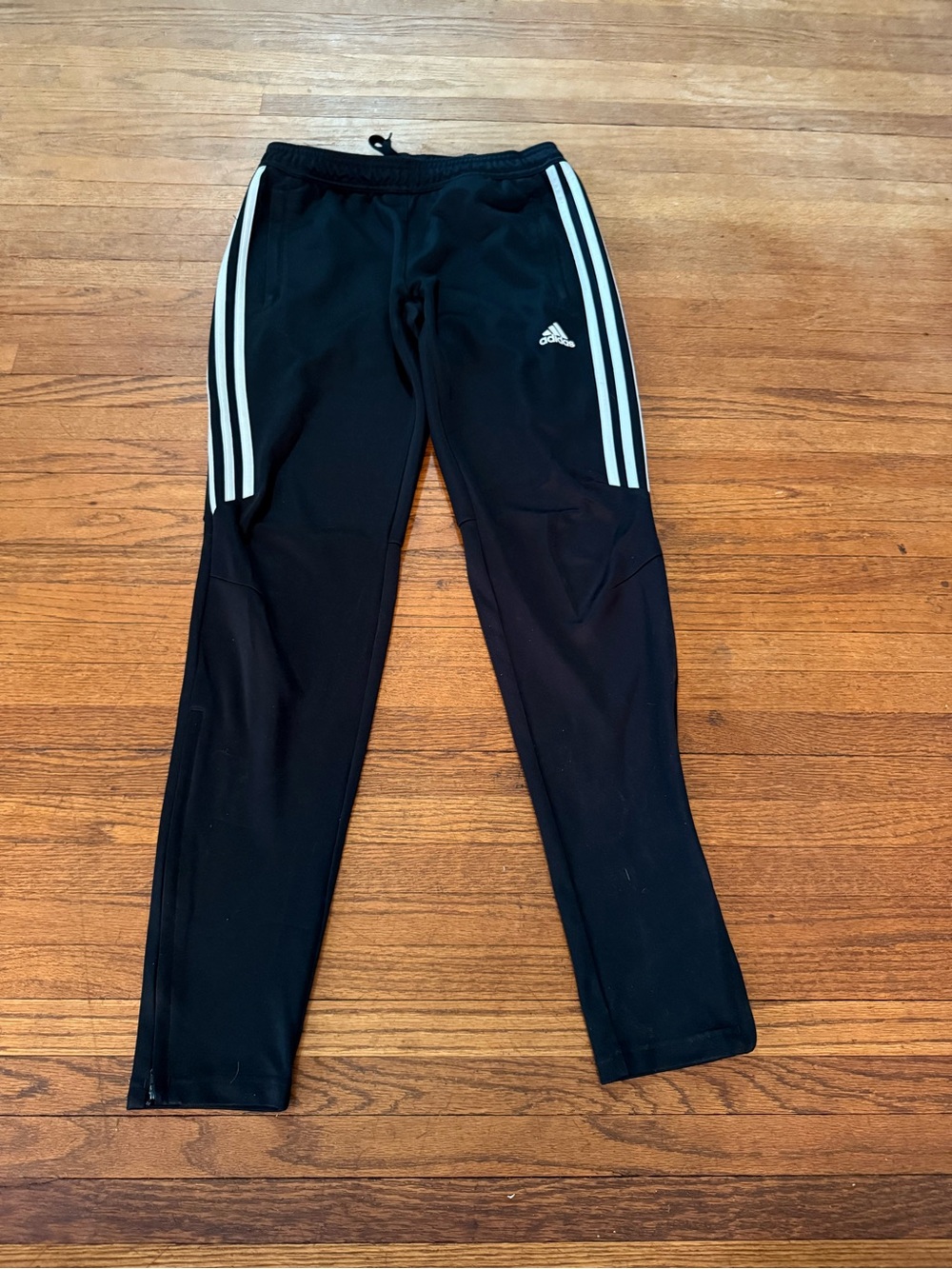 adidas Black Jogger Pants with White Side Stripes - Size Small